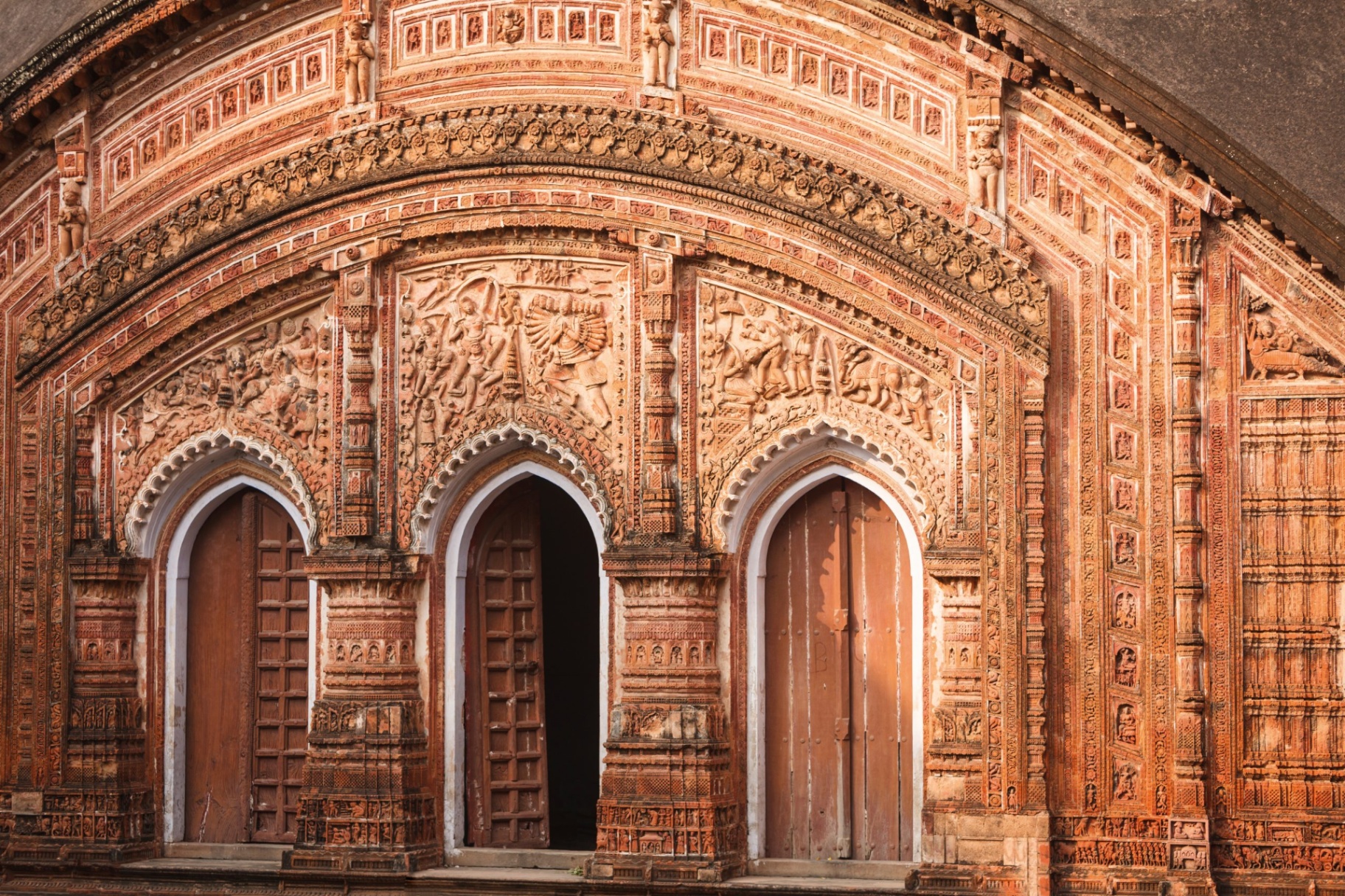 Intricate terracotta carvings of the Baranagar temples visited on Antara's Ganges voyage