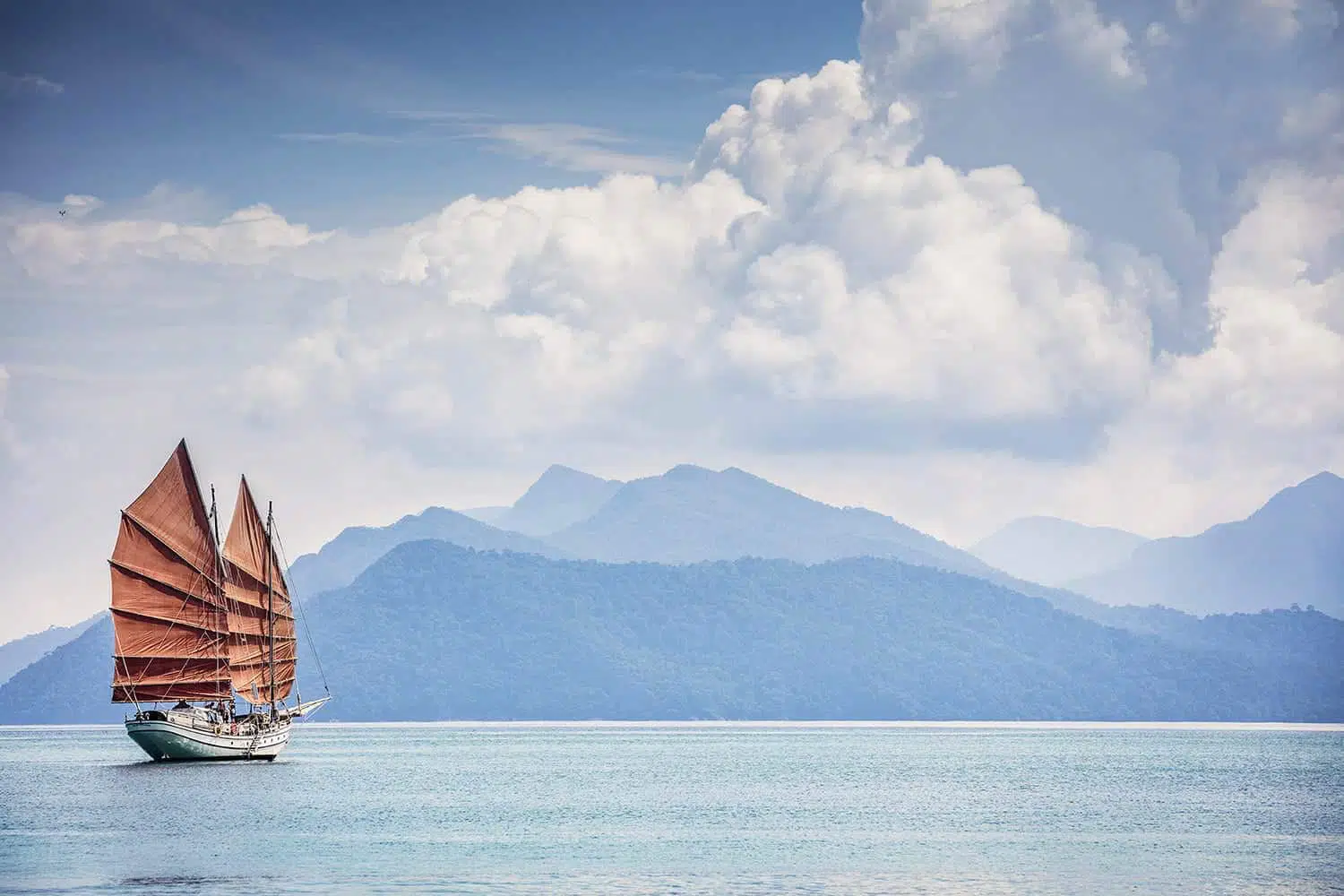 The Naga Pelangi traditional junk sailing the Andaman Sea off Langkawi