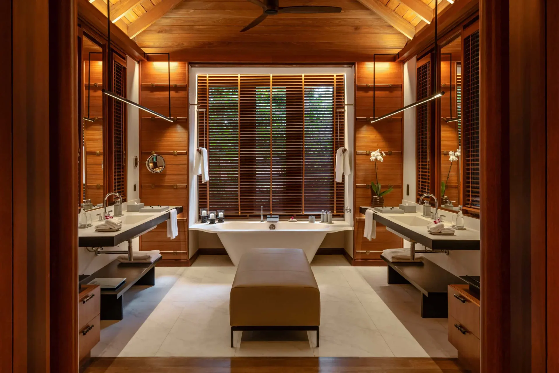 Rainforest Villa bathroom with freestanding tub and twin vanities
