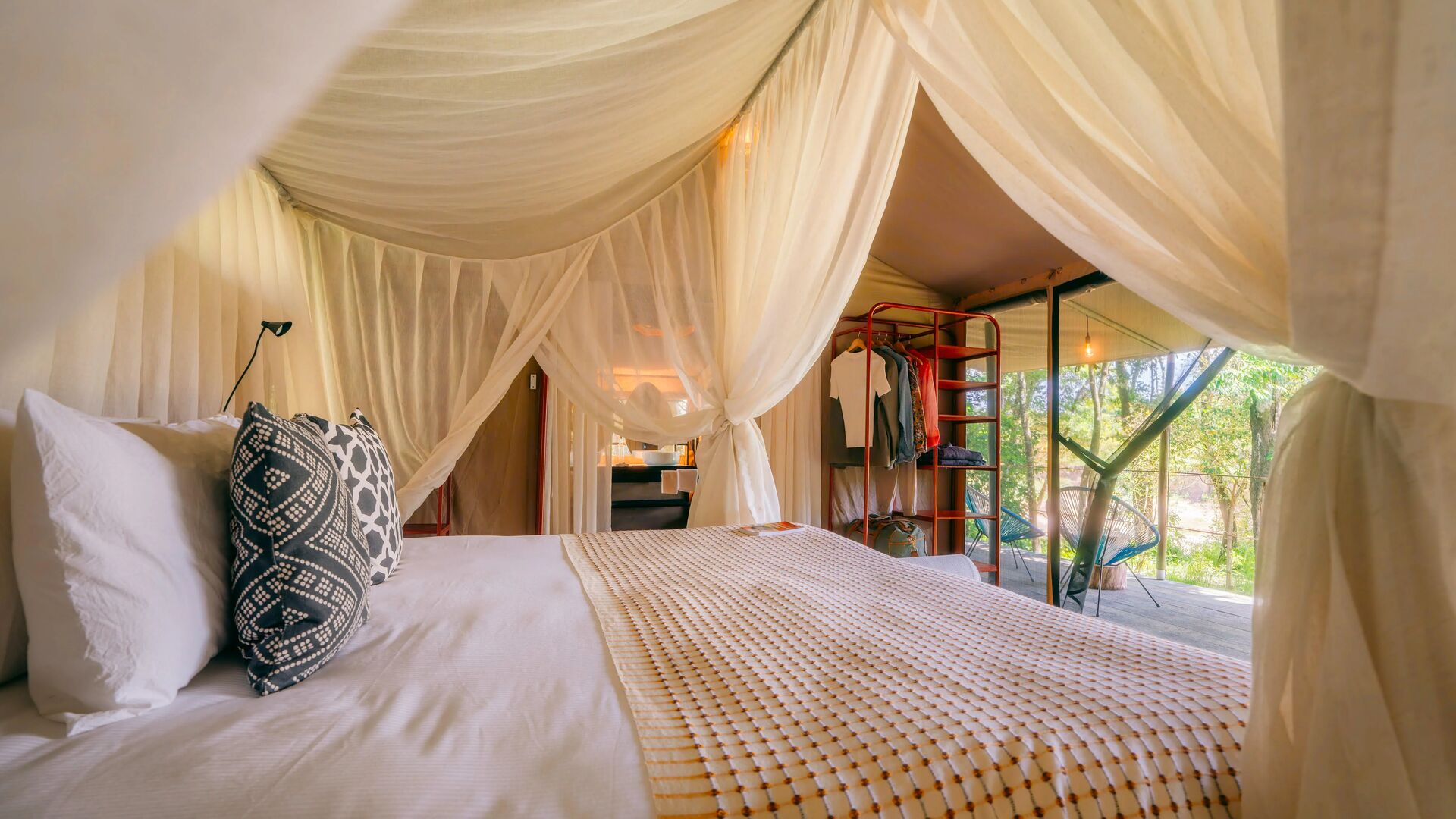 Elegant tented bedroom with canopy