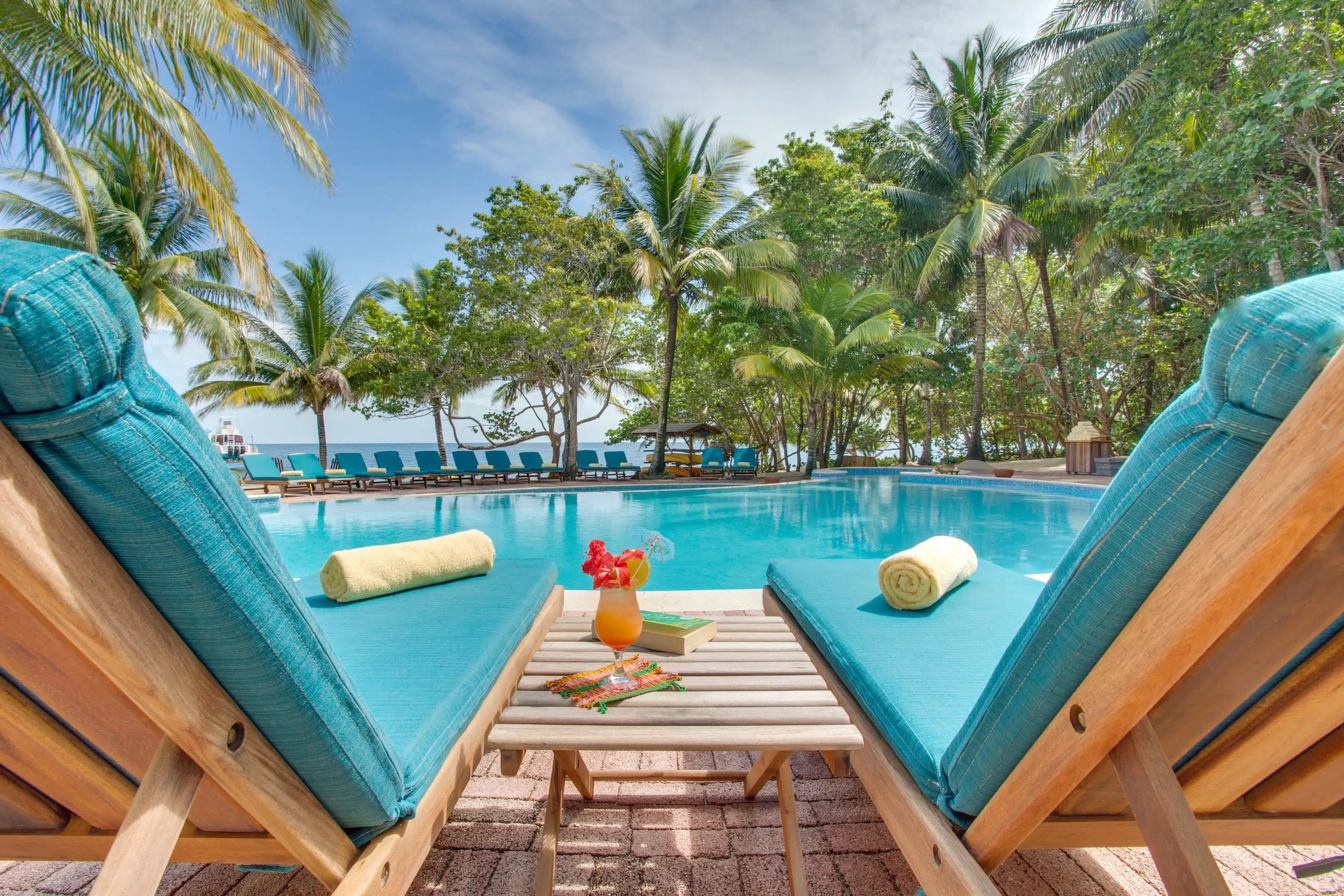 Hamanasi Resort poolside with tropical setting