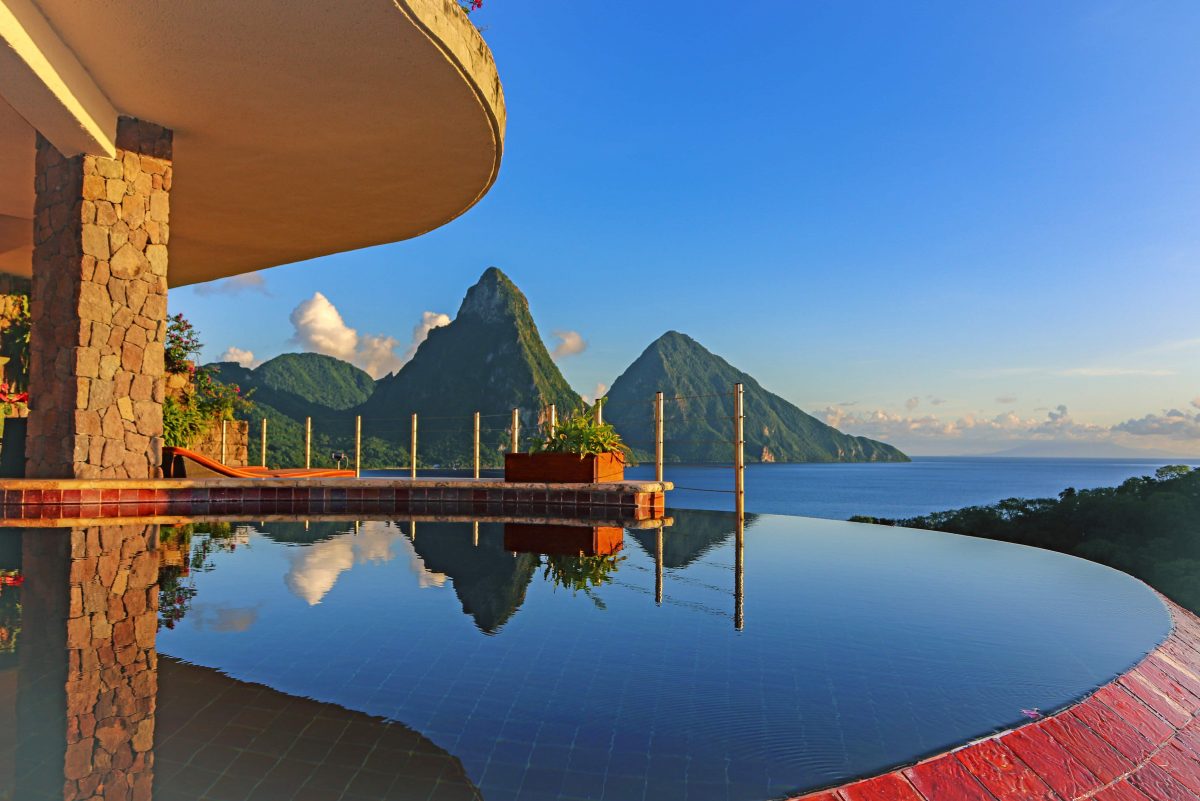 Jade Mountain · Saint Lucia — Open-wall sanctuaries above the Soufriere Marine Management Area, where the property's Coral Kaleidoscope program out-plants coral.