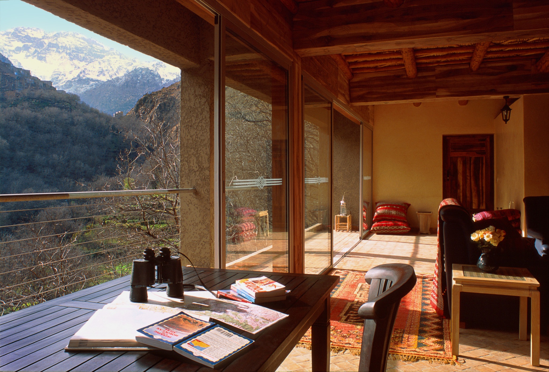 Mountain terrace with binoculars