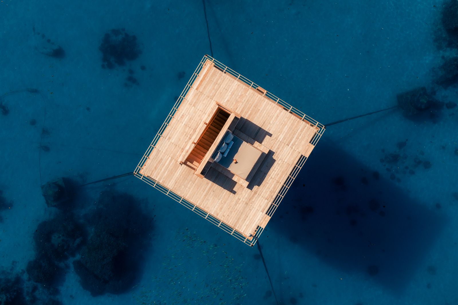 Aerial view of the floating room rooftop