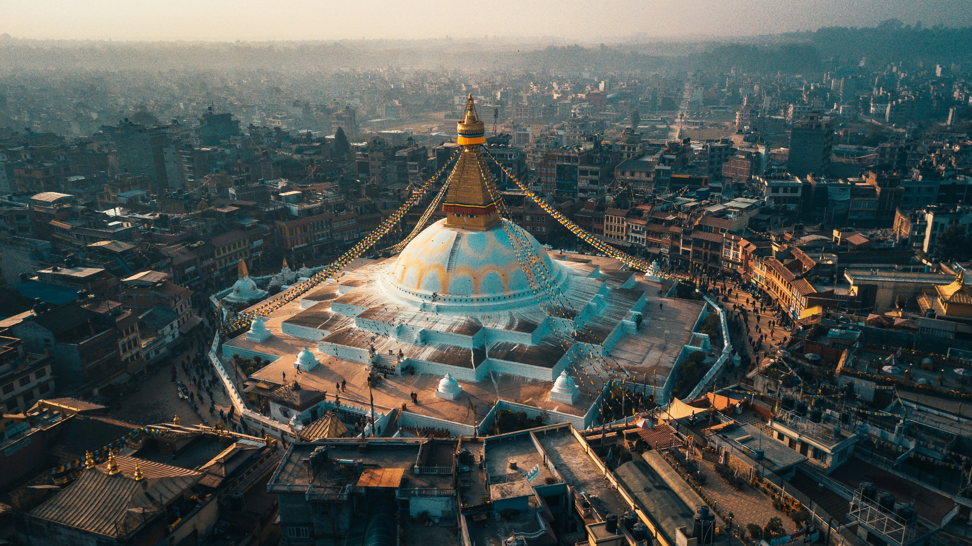 Aerial view of Boudhanath Stupa, Kathmandu