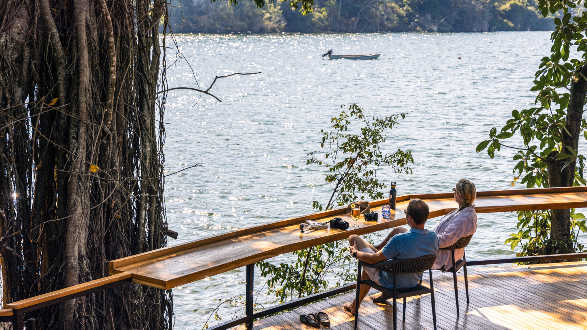 Lakeside deck with panoramic views