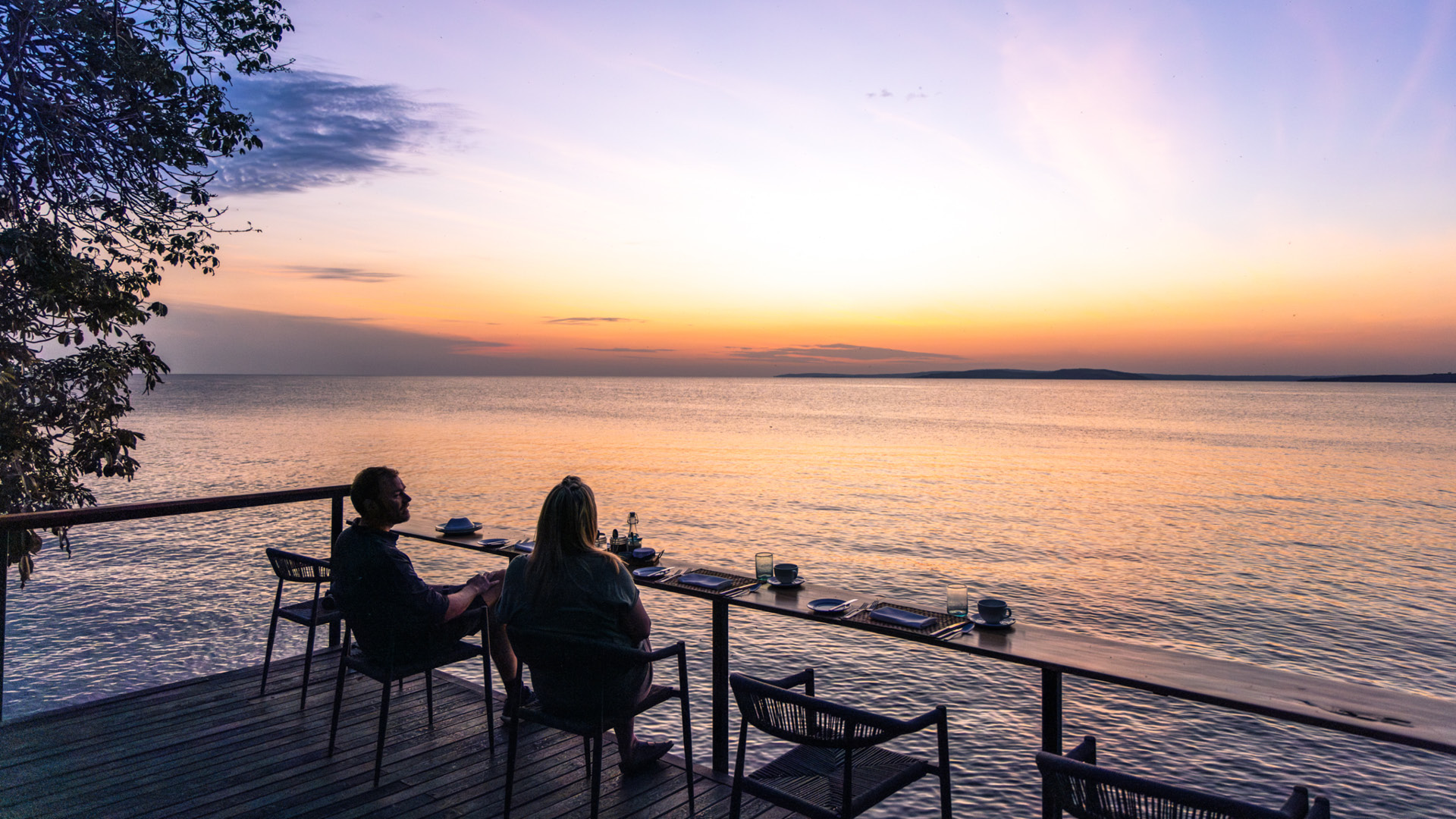 Romantic sunset dinner on the deck