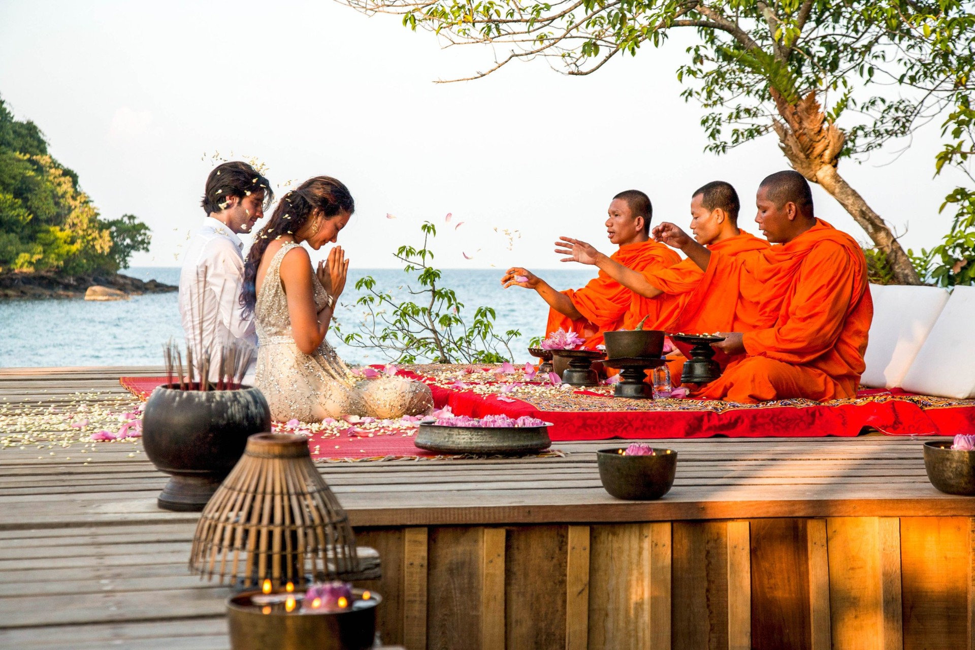 Traditional Cambodian monk blessing ceremony