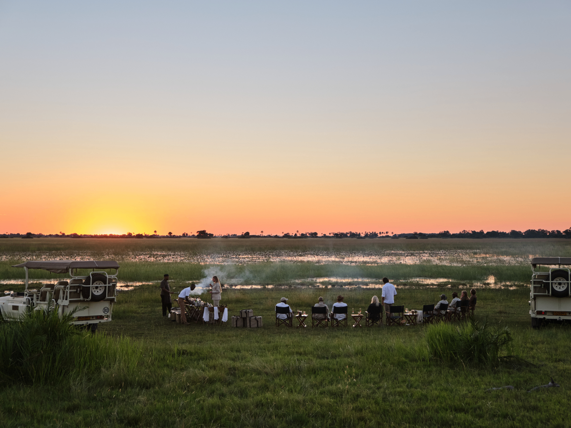 Bush dining at sunset in the Okavango Delta