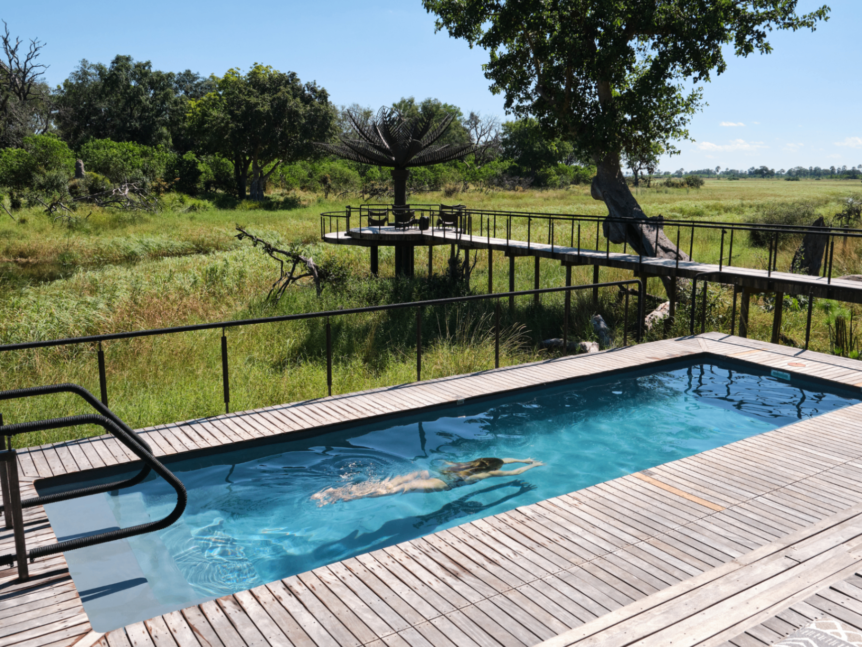 Elevated plunge pool overlooking the Okavango floodplain