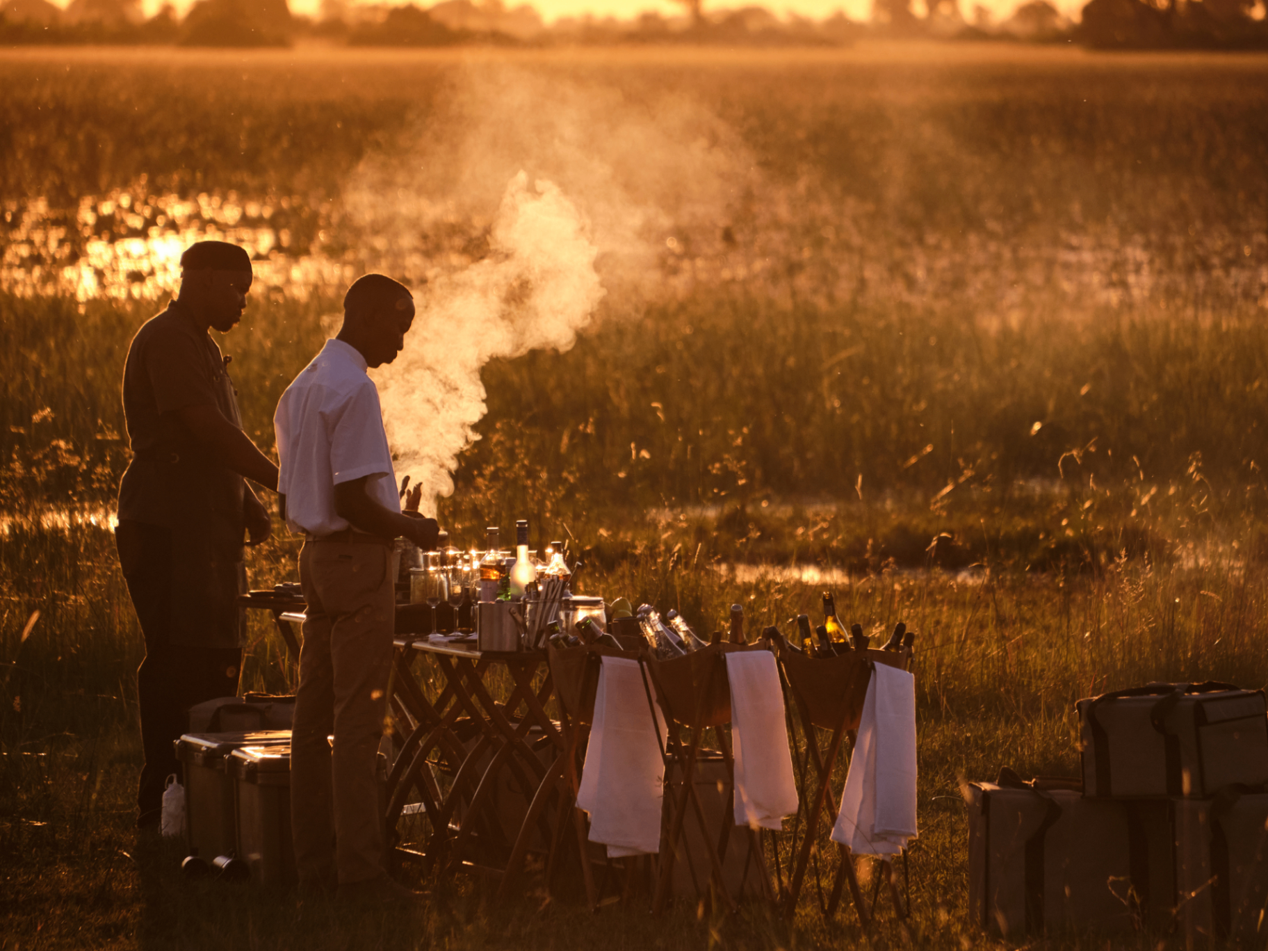 Sundowner drinks in the Okavango Delta
